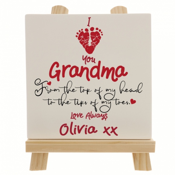 Personalised I Love You Grandma With Heart Shaped Baby Footprints  Ceramic Tile Print